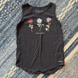 Life Is Good Women's Black Tank Top with Rose Design